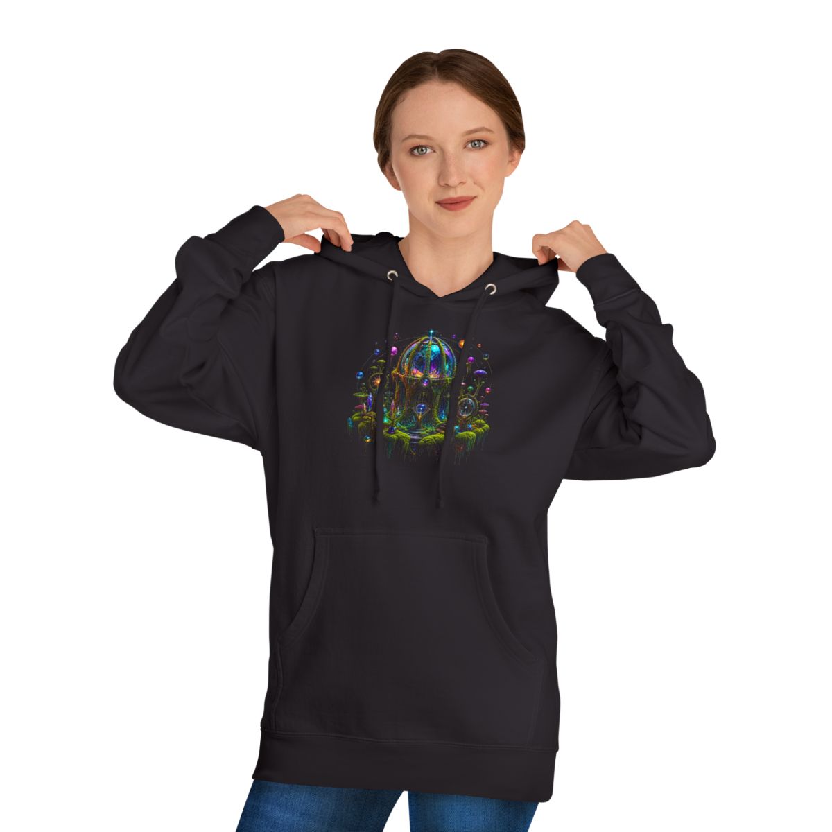 Prism Moss Observatory KOSVYRE hoodie product mockup, person 1 front view