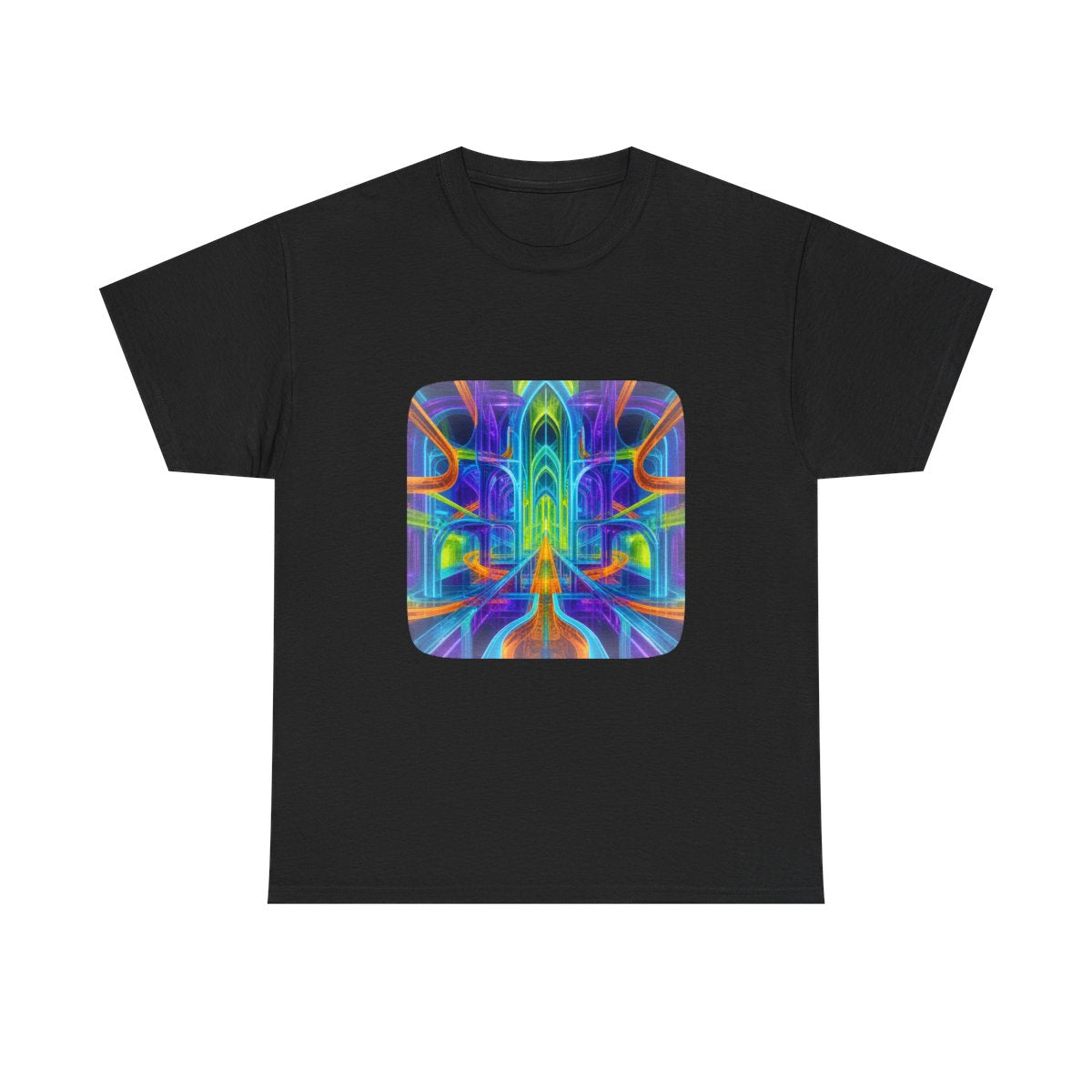 Prism Rail Cathedral KOSVYRE graphic tee product mockup, front view