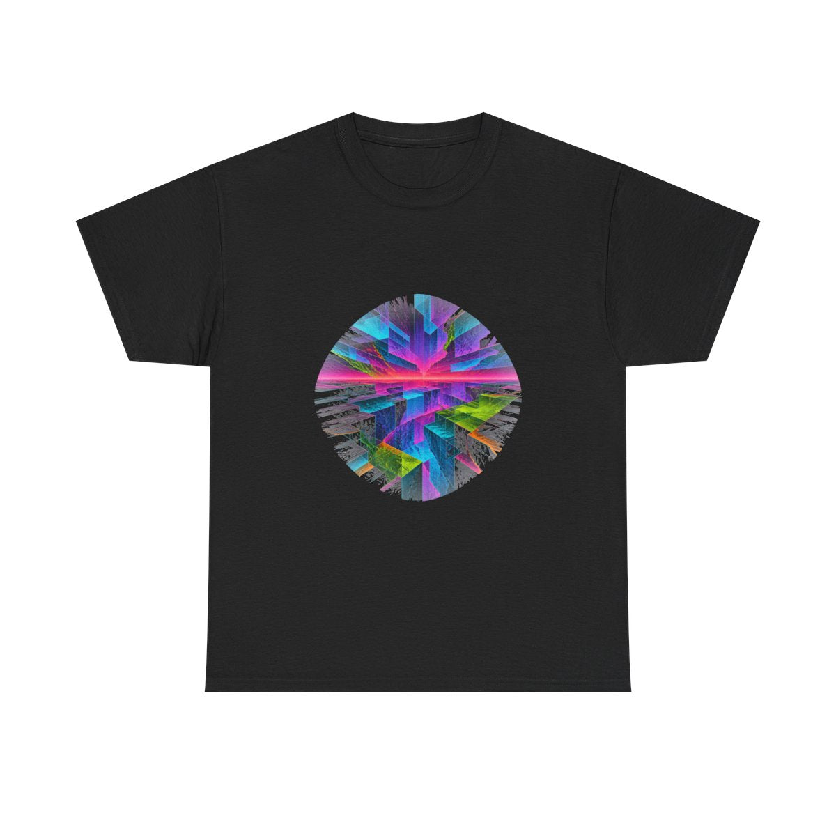 Prismatic Fault Garden KOSVYRE graphic tee product mockup, front view