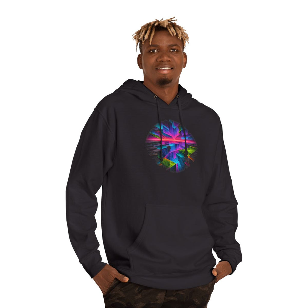 Prismatic Fault Garden KOSVYRE hoodie product mockup, person 2 front view