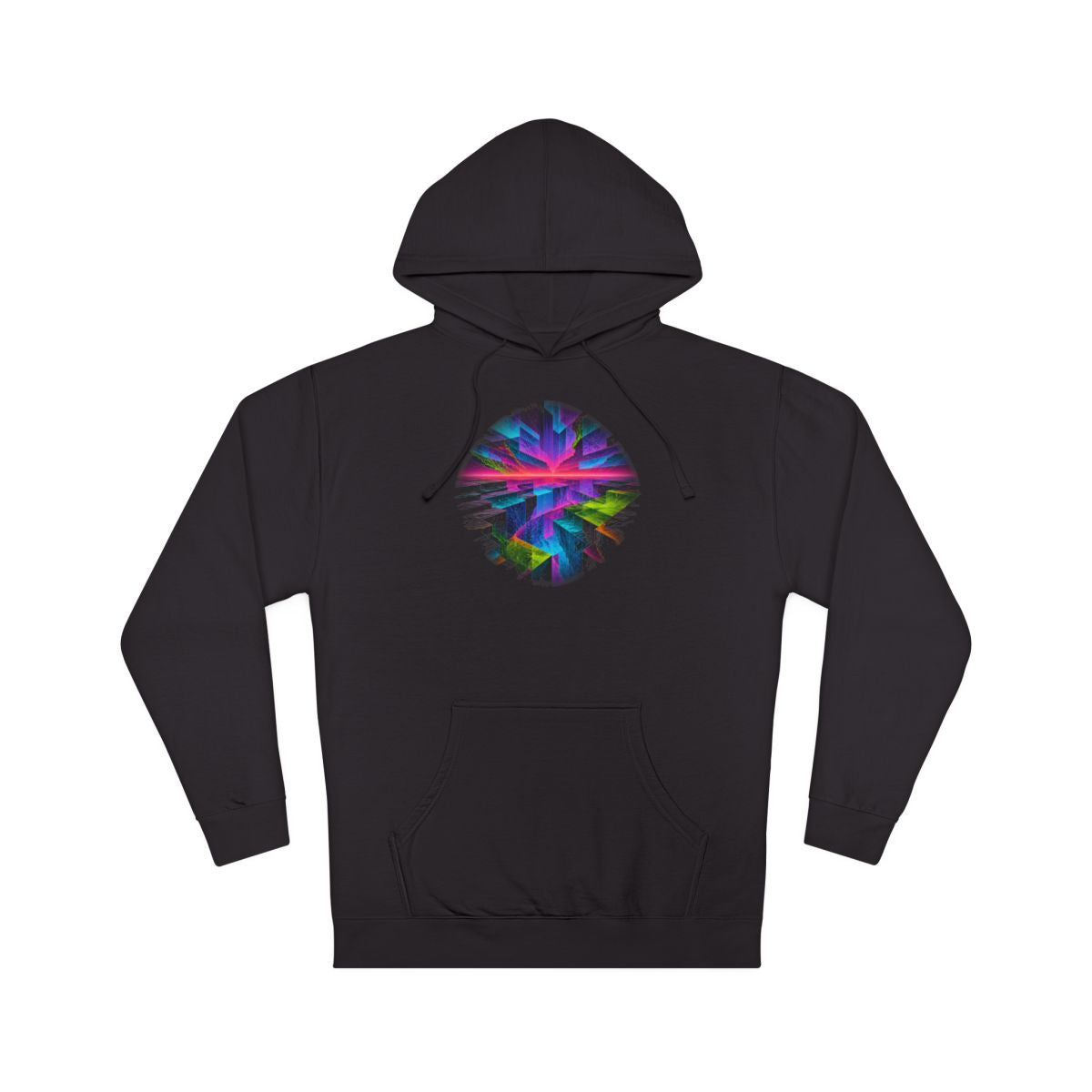 Prismatic Fault Garden KOSVYRE hoodie product mockup, front view