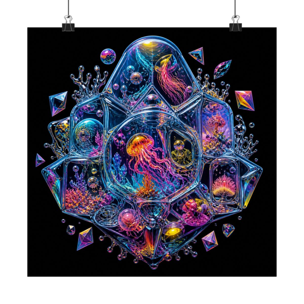Prismatic Memory Aquarium KOSVYRE art print product mockup, alternate front view