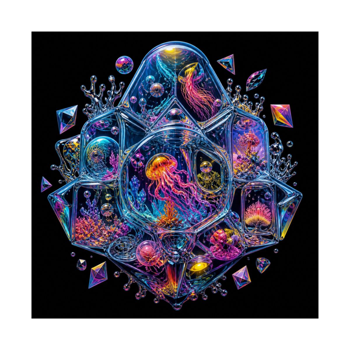 Prismatic Memory Aquarium KOSVYRE art print product mockup, front view