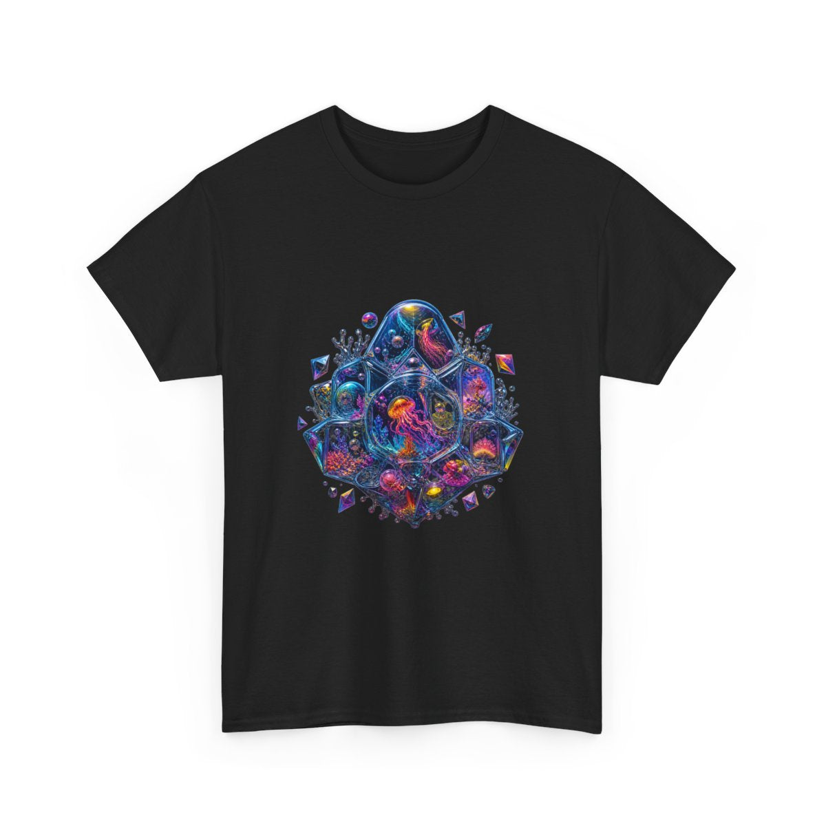 Prismatic Memory Aquarium KOSVYRE graphic tee product mockup, alternate front view