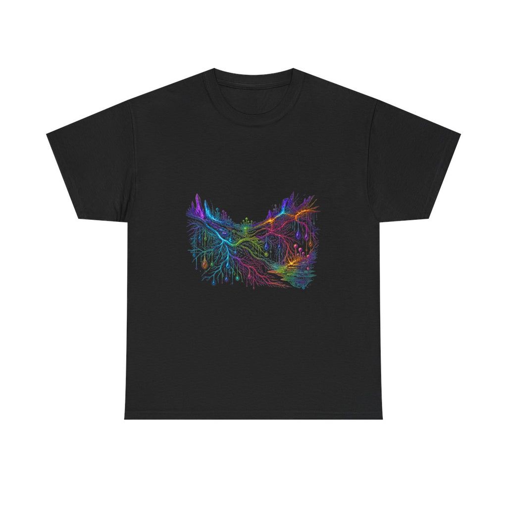 Prismatic Root Circuit KOSVYRE graphic tee product mockup, front view