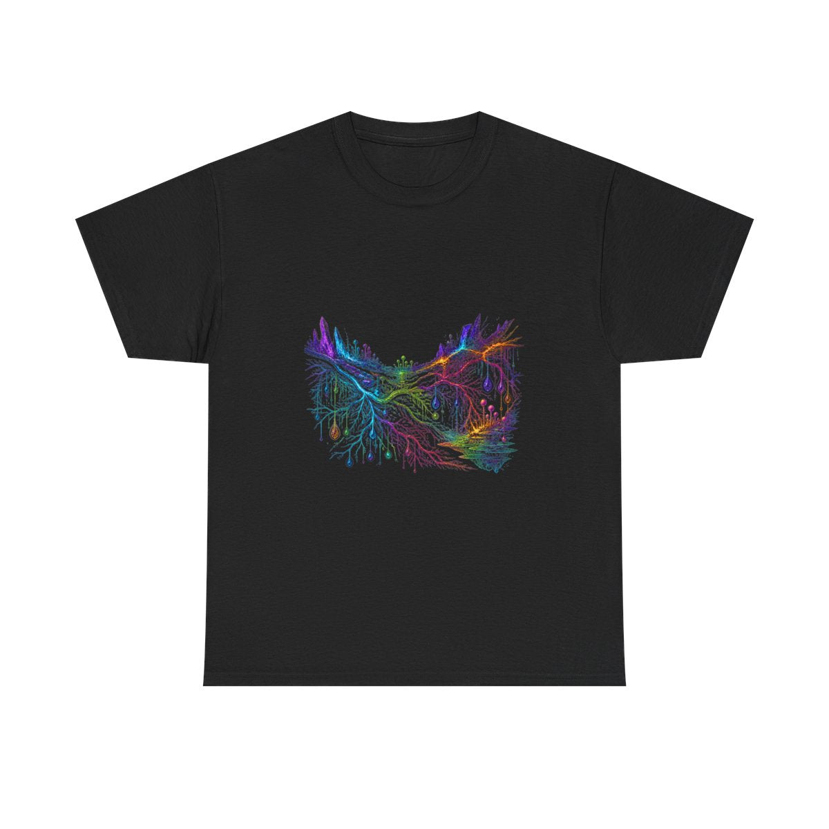 Prismatic Root Circuit KOSVYRE graphic tee product mockup, front view