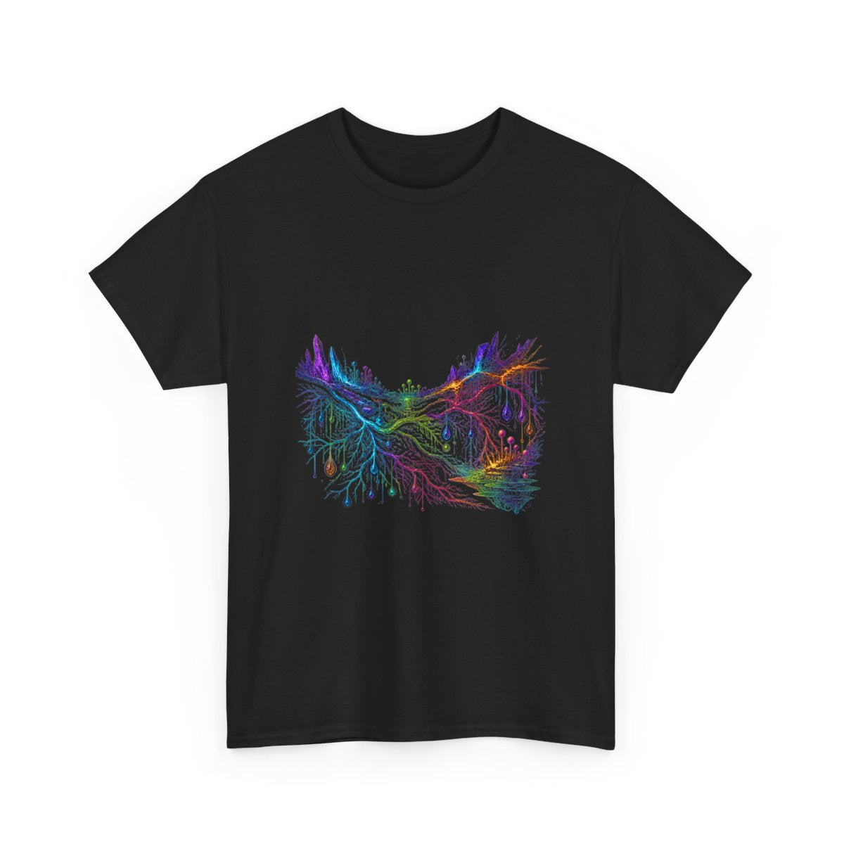 Prismatic Root Circuit KOSVYRE graphic tee product mockup, alternate front view