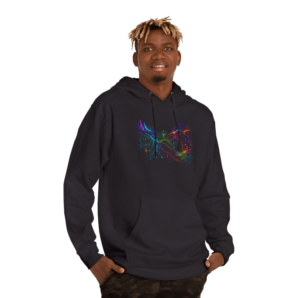 Prismatic Root Circuit KOSVYRE hoodie product mockup, person 2 front view