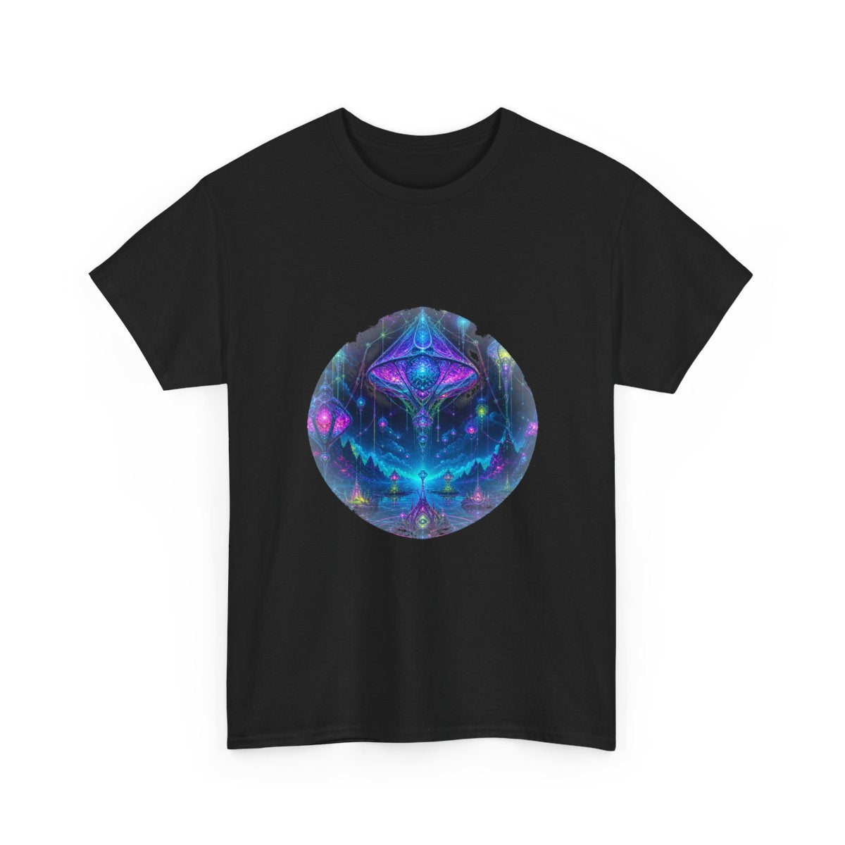 Recursive Lantern Field KOSVYRE graphic tee product mockup, alternate front view