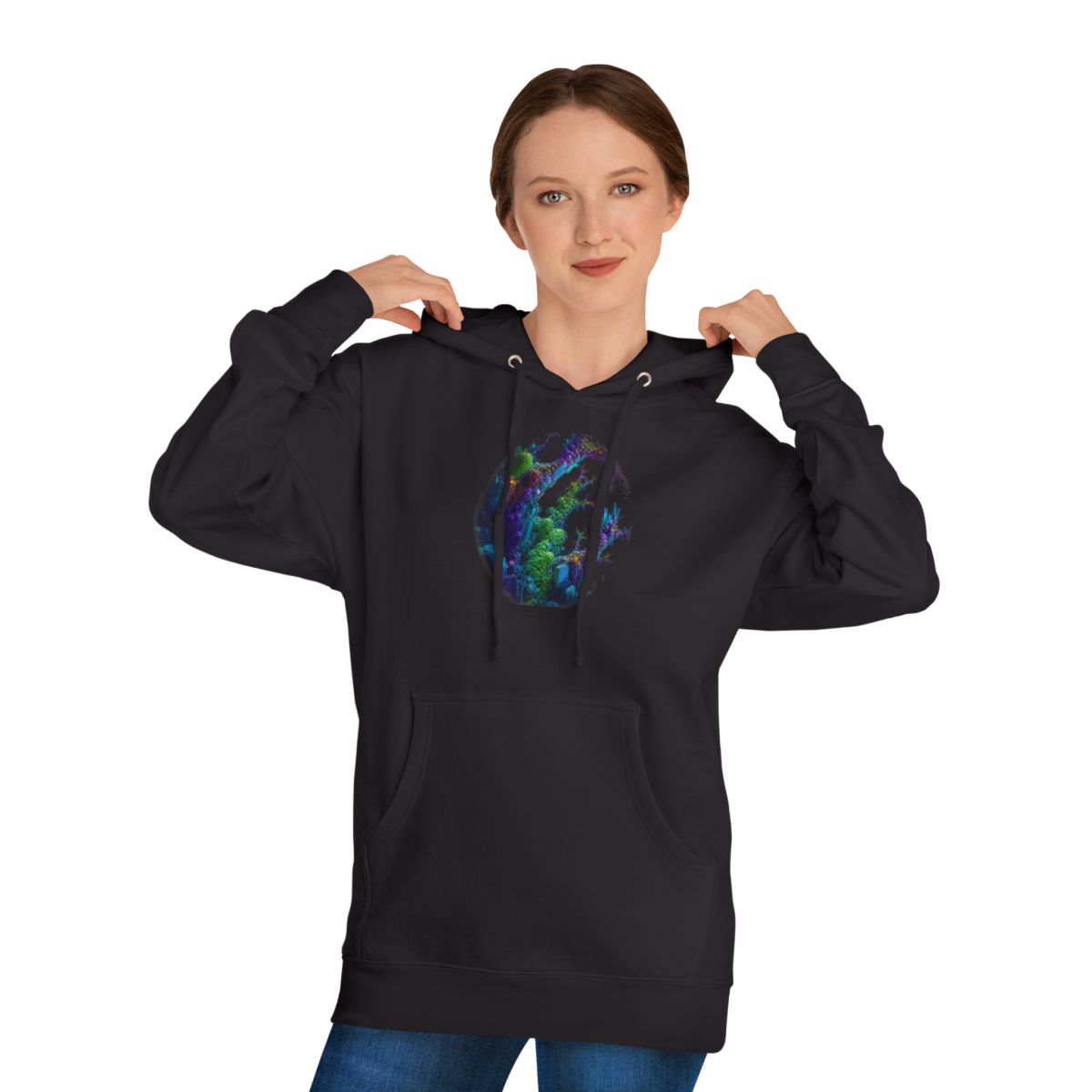 Recursive Mineral Choir KOSVYRE hoodie product mockup, person 1 front view