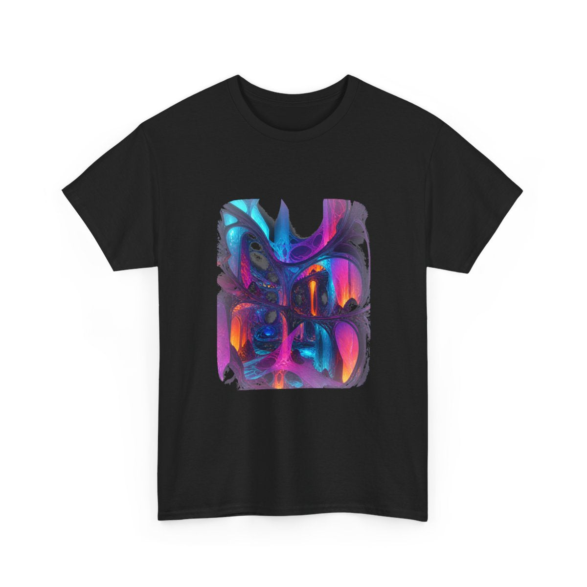Rootless Atrium KOSVYRE graphic tee product mockup, alternate front view