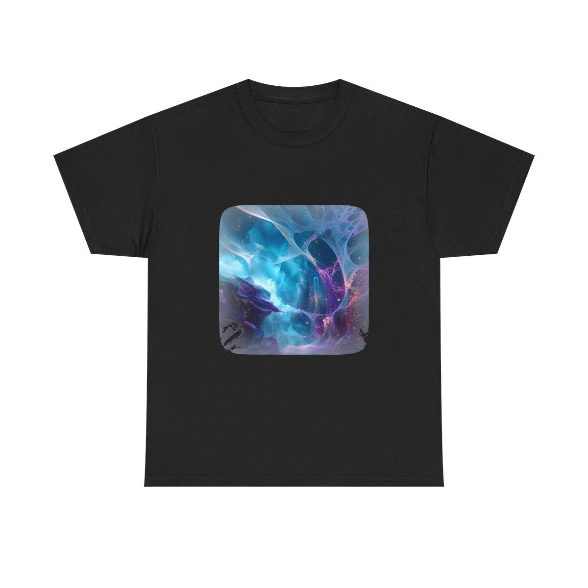 Rootless Weather Cathedral KOSVYRE graphic tee product mockup, front view