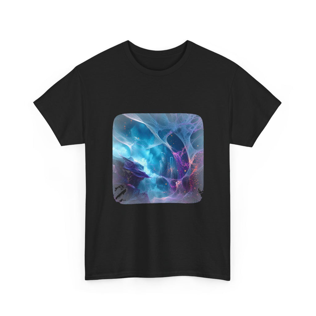 Rootless Weather Cathedral KOSVYRE graphic tee product mockup, alternate front view