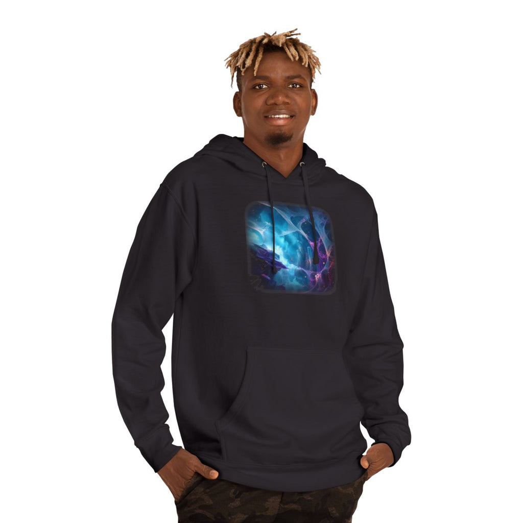 Rootless Weather Cathedral KOSVYRE hoodie product mockup, person 2 front view