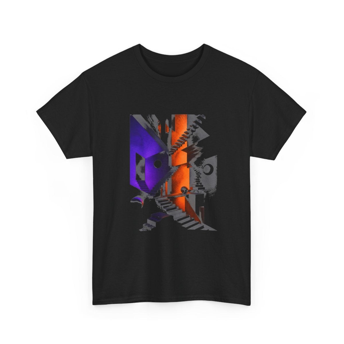 Silent Stairwell Vector KOSVYRE graphic tee product mockup, alternate front view