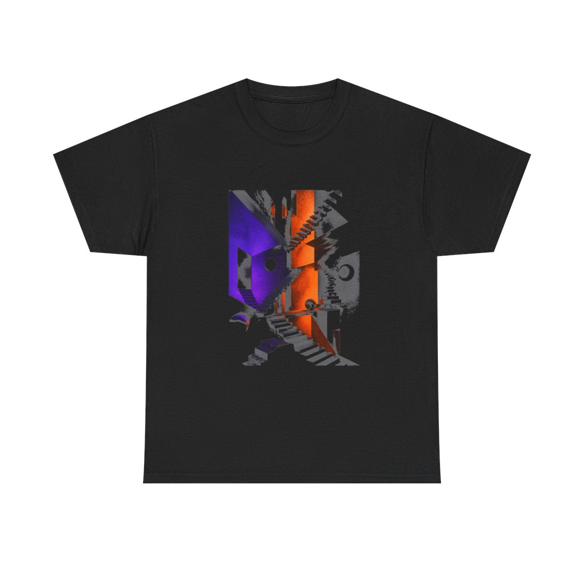 Silent Stairwell Vector KOSVYRE graphic tee product mockup, front view