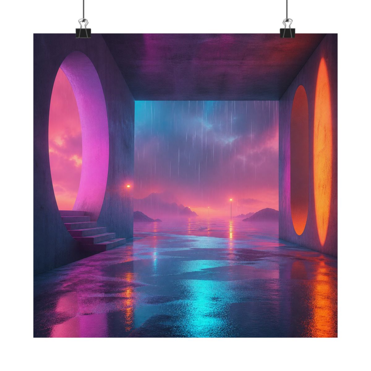 Soft Exit Under Rain KOSVYRE art print product mockup, alternate front view