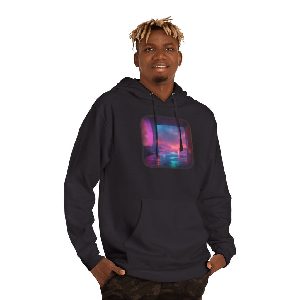 Soft Exit Under Rain KOSVYRE hoodie product mockup, person 2 front view