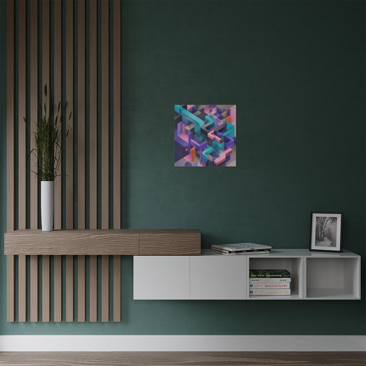 Soft Geometry Engine KOSVYRE art print product mockup, alternate view