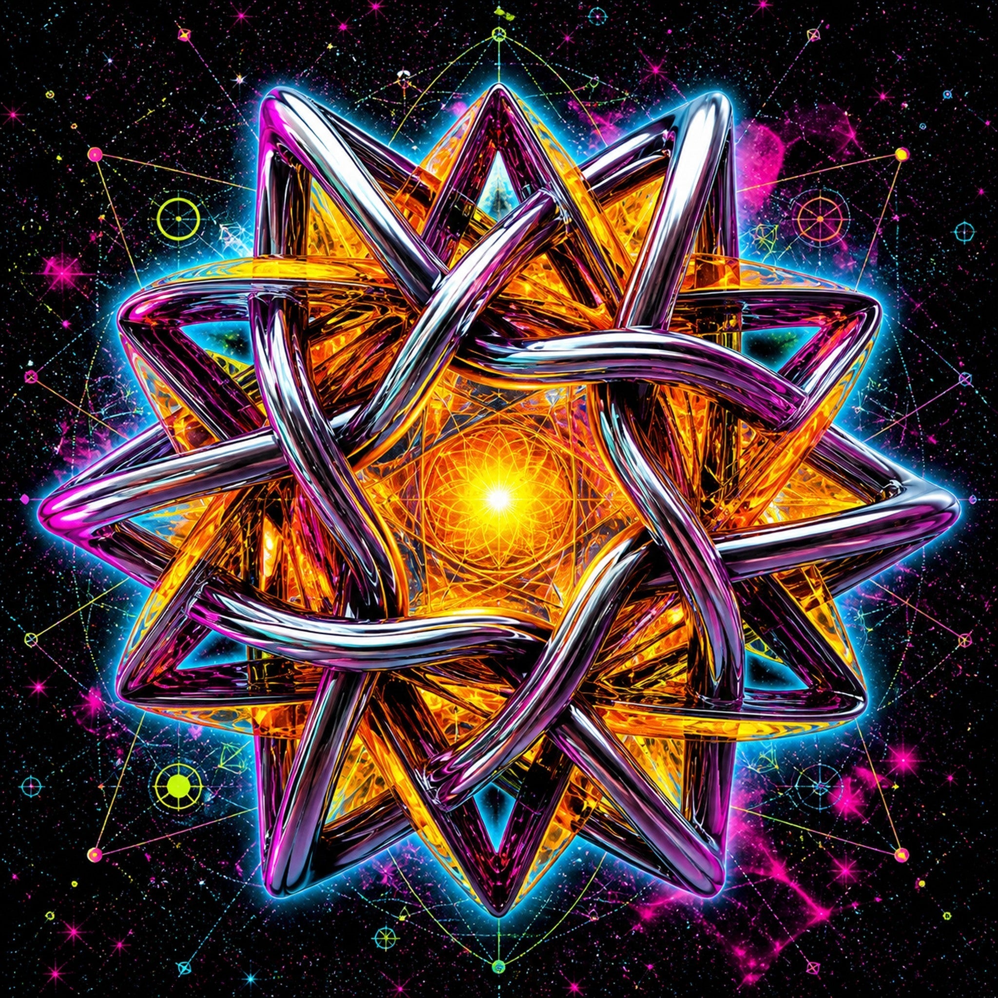 Close-up of the original KOSVYRE artwork Solaris Knot