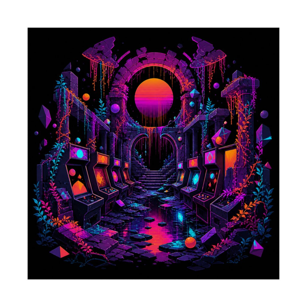 Sunsetless Arcade Ruin KOSVYRE art print product mockup, front view