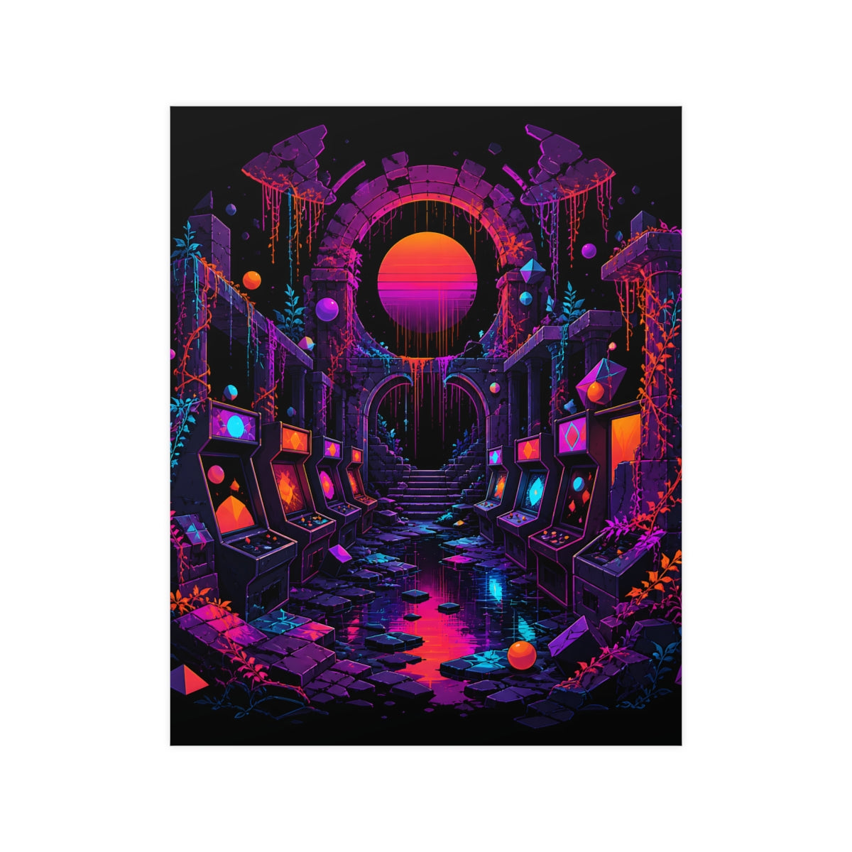 Sunsetless Arcade Ruin KOSVYRE poster product mockup, front view