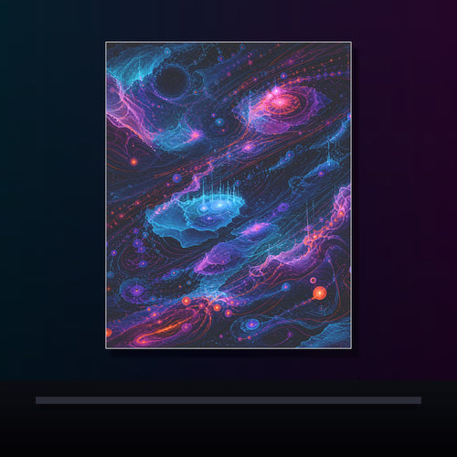 Abyssal Coordinate Bloom original KOSVYRE poster displayed in a dark psychedelic gallery setting
