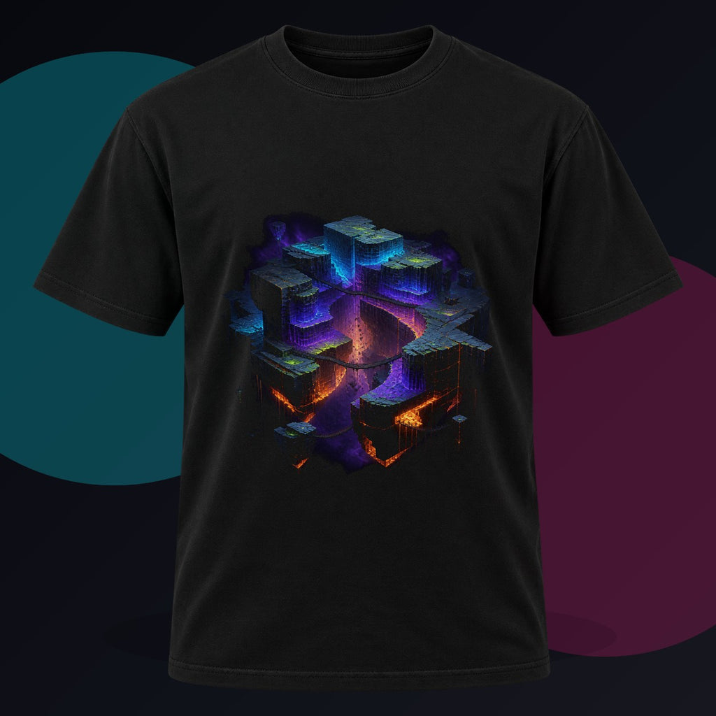 Afterglow Quarry original KOSVYRE design on a black graphic tee against a graphite studio background