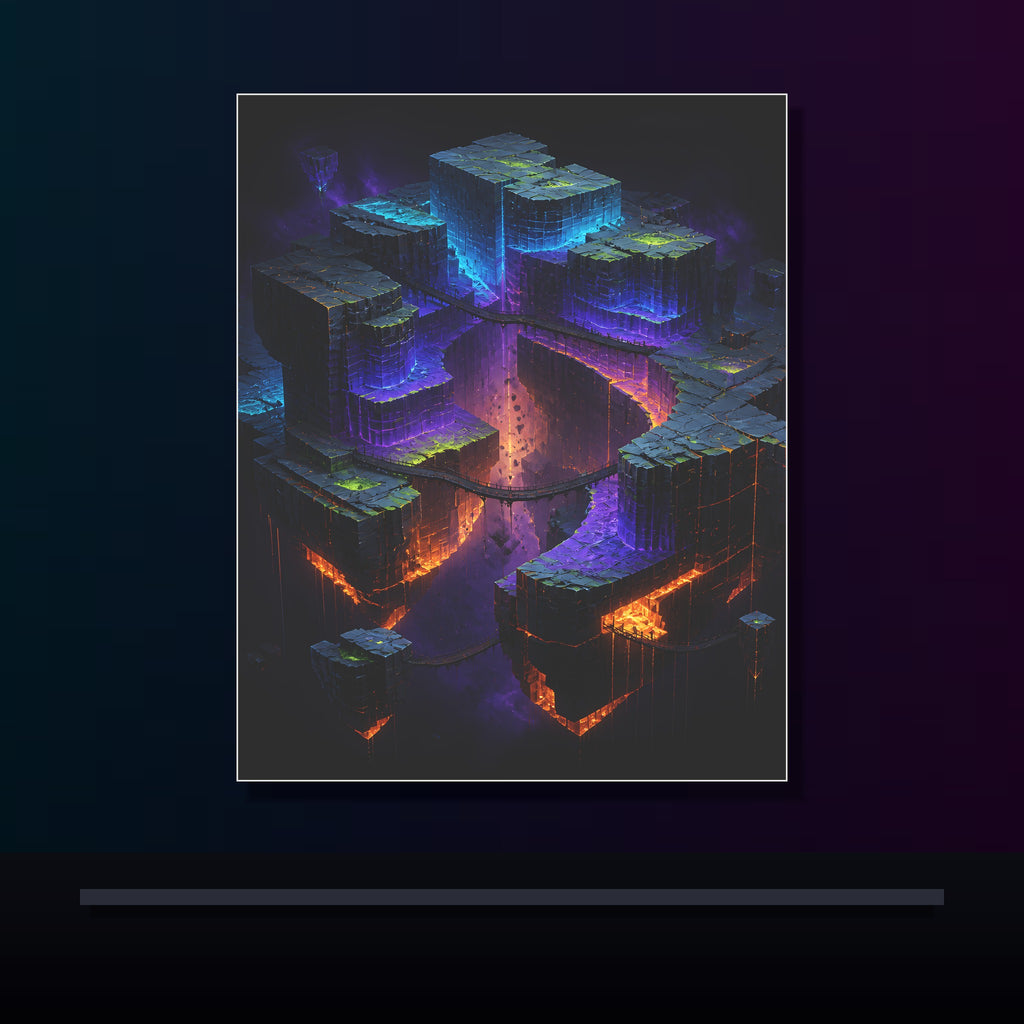 Afterglow Quarry original KOSVYRE poster displayed in a dark psychedelic gallery setting
