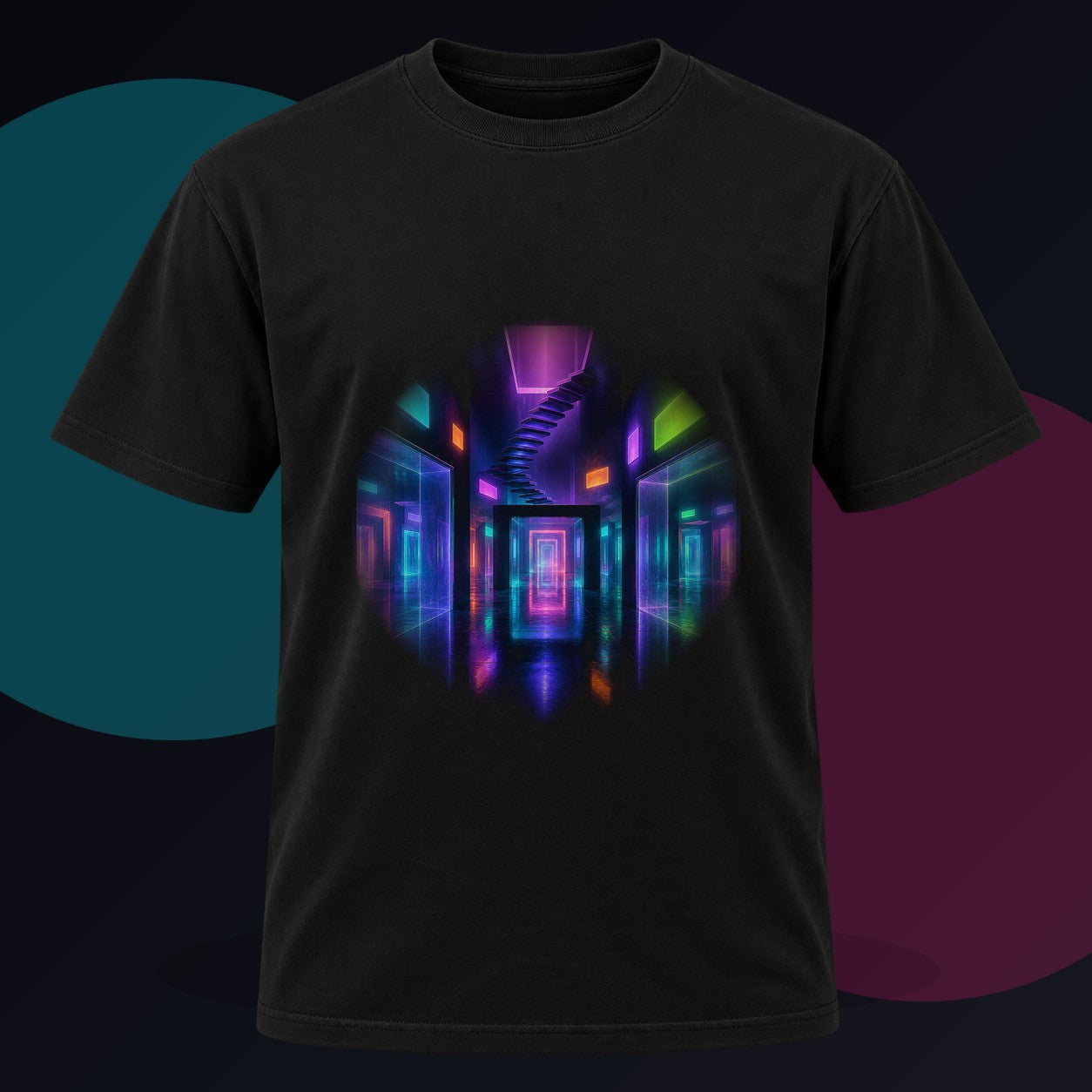 Afterimage Arcade original KOSVYRE design on a black graphic tee against a graphite studio background