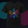 Afterimage Choir original KOSVYRE design on a black graphic tee against a graphite studio background