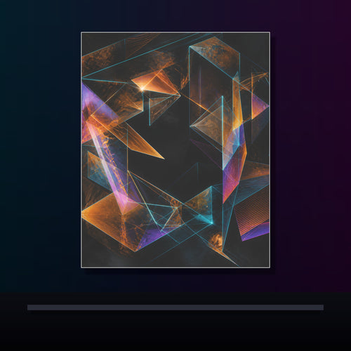 Amber Null Geometry original KOSVYRE poster displayed in a dark psychedelic gallery setting