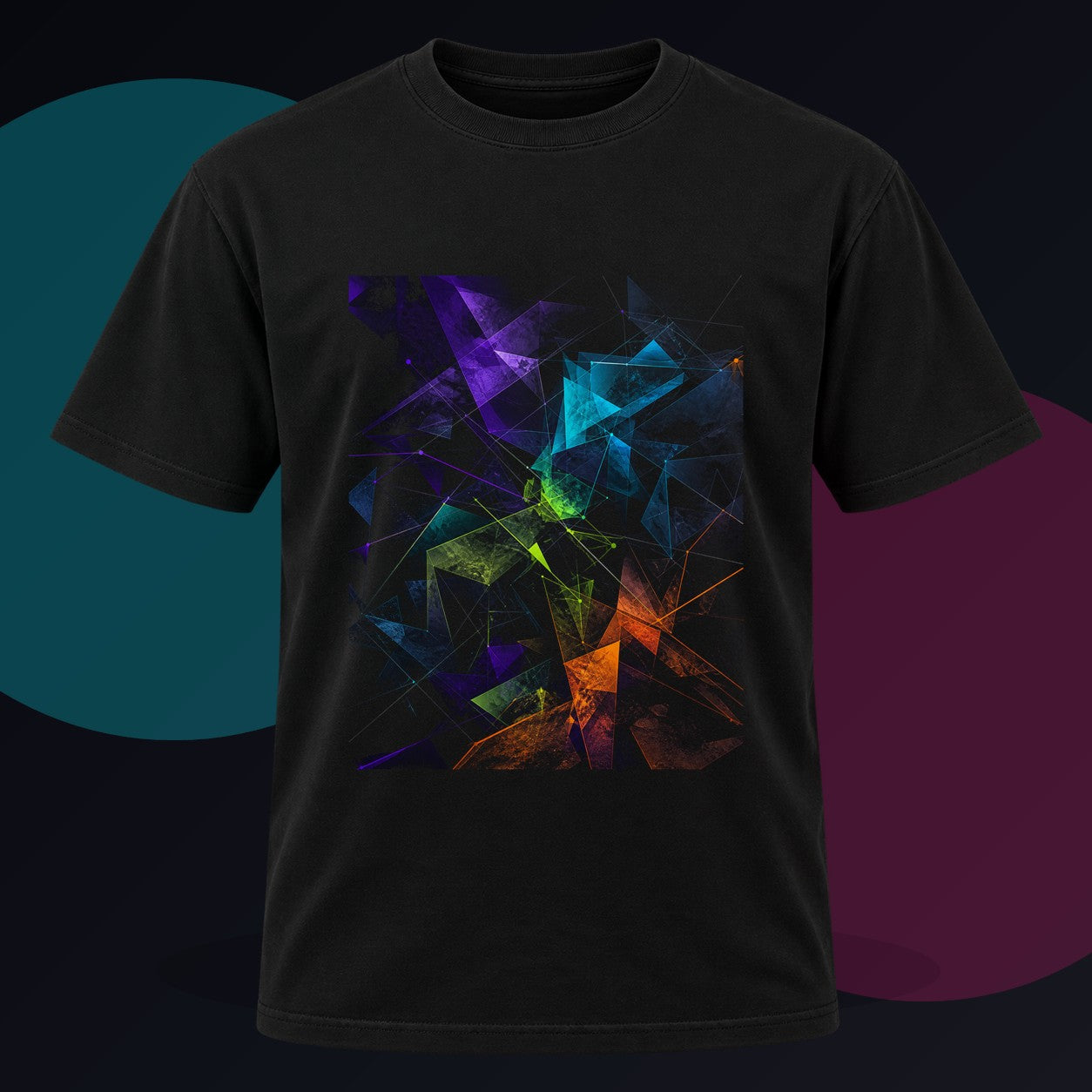 Angular Weather Lattice original KOSVYRE design on a black graphic tee against a graphite studio background