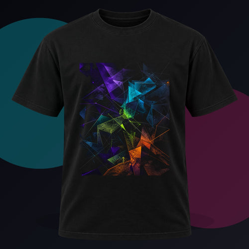 Angular Weather Lattice original KOSVYRE design on a black graphic tee against a graphite studio background