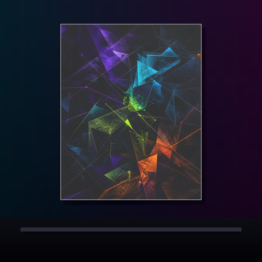 Angular Weather Lattice original KOSVYRE poster displayed in a dark psychedelic gallery setting