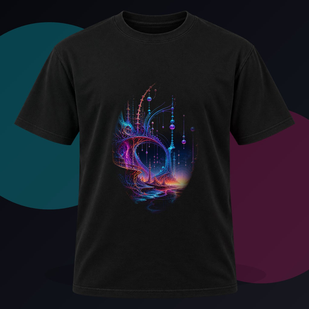 Antenna Tide Basilica original KOSVYRE design on a black graphic tee against a graphite studio background