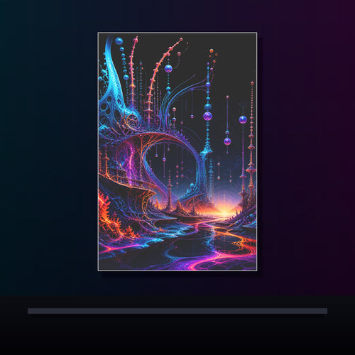 Antenna Tide Basilica original KOSVYRE poster displayed in a dark psychedelic gallery setting