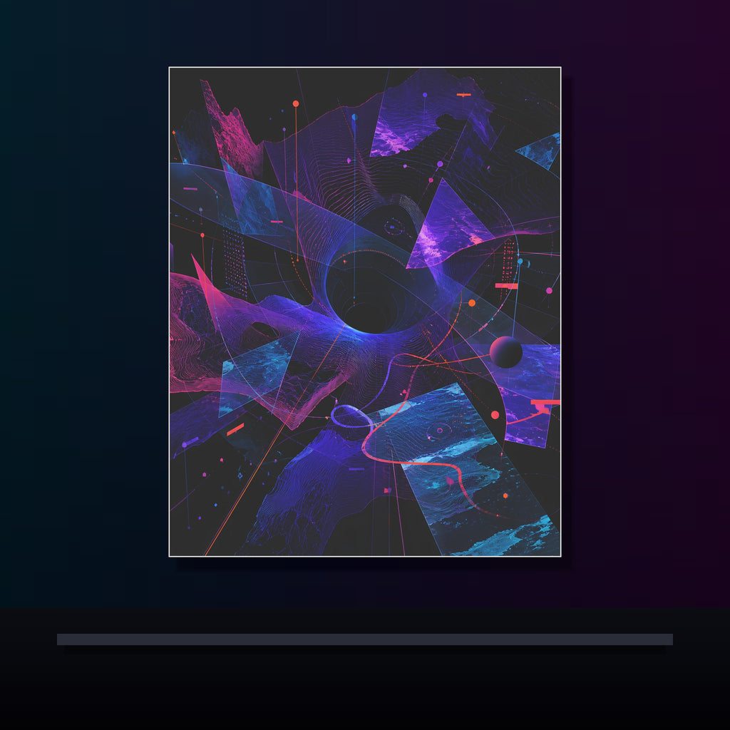 Aperture Drift Atlas original KOSVYRE poster displayed in a dark psychedelic gallery setting