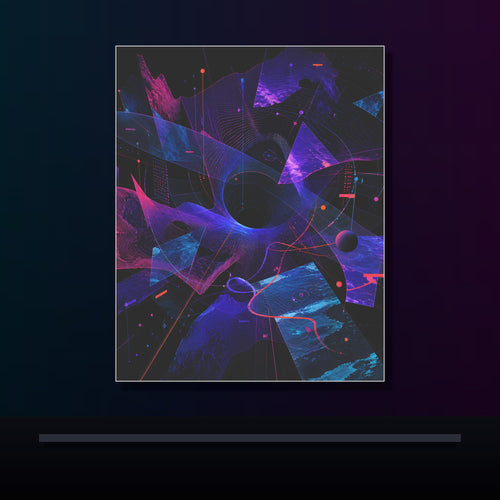 Aperture Drift Atlas original KOSVYRE poster displayed in a dark psychedelic gallery setting