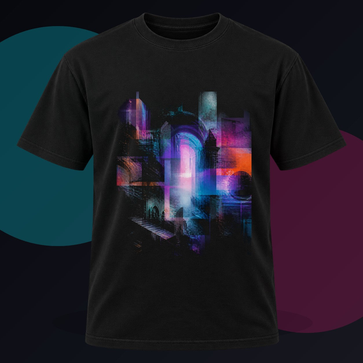 Archive of Soft Errors original KOSVYRE design on a black graphic tee against a graphite studio background