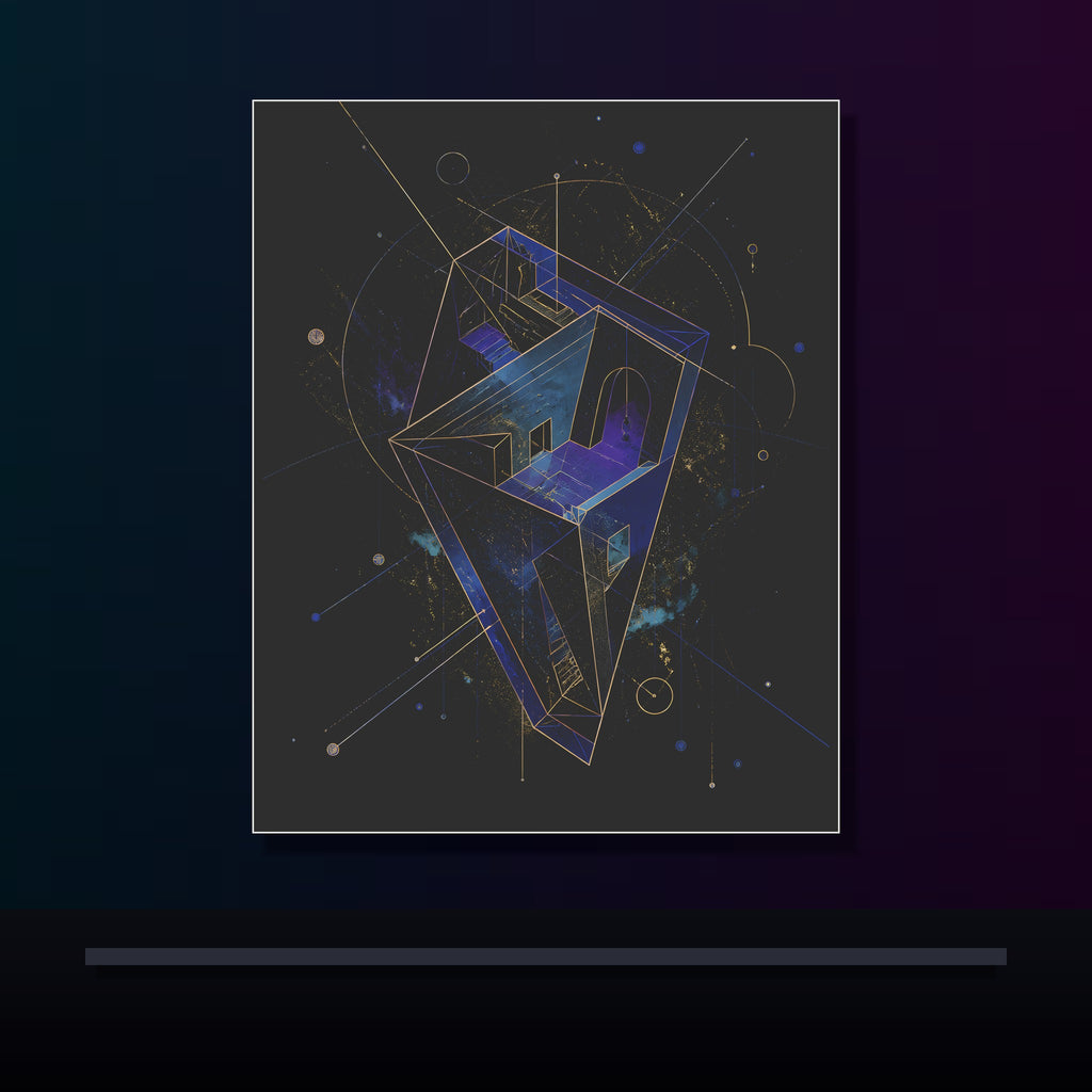 Astral Foldhouse original KOSVYRE poster displayed in a dark psychedelic gallery setting