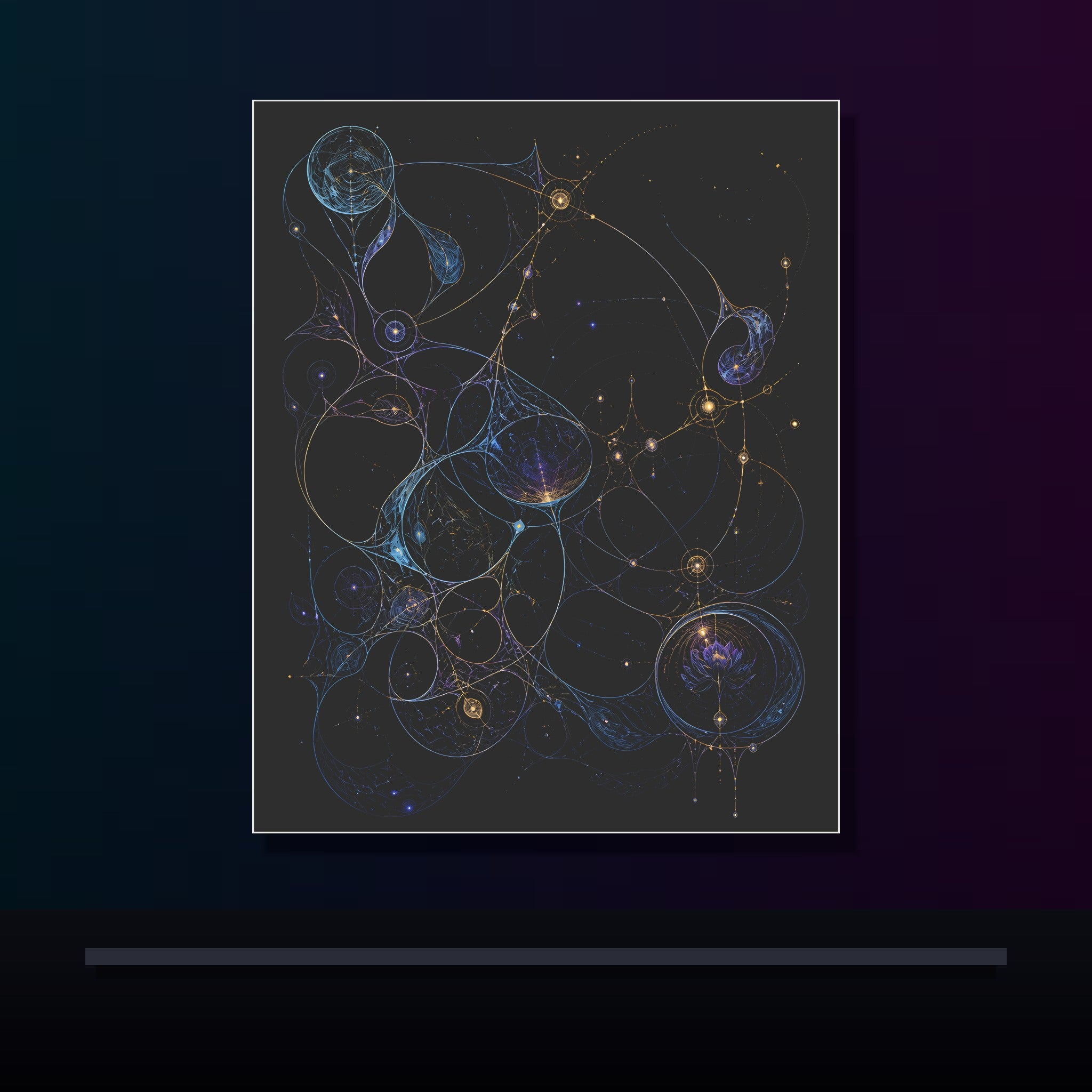 Astral Ink Lattice original KOSVYRE poster displayed in a dark psychedelic gallery setting