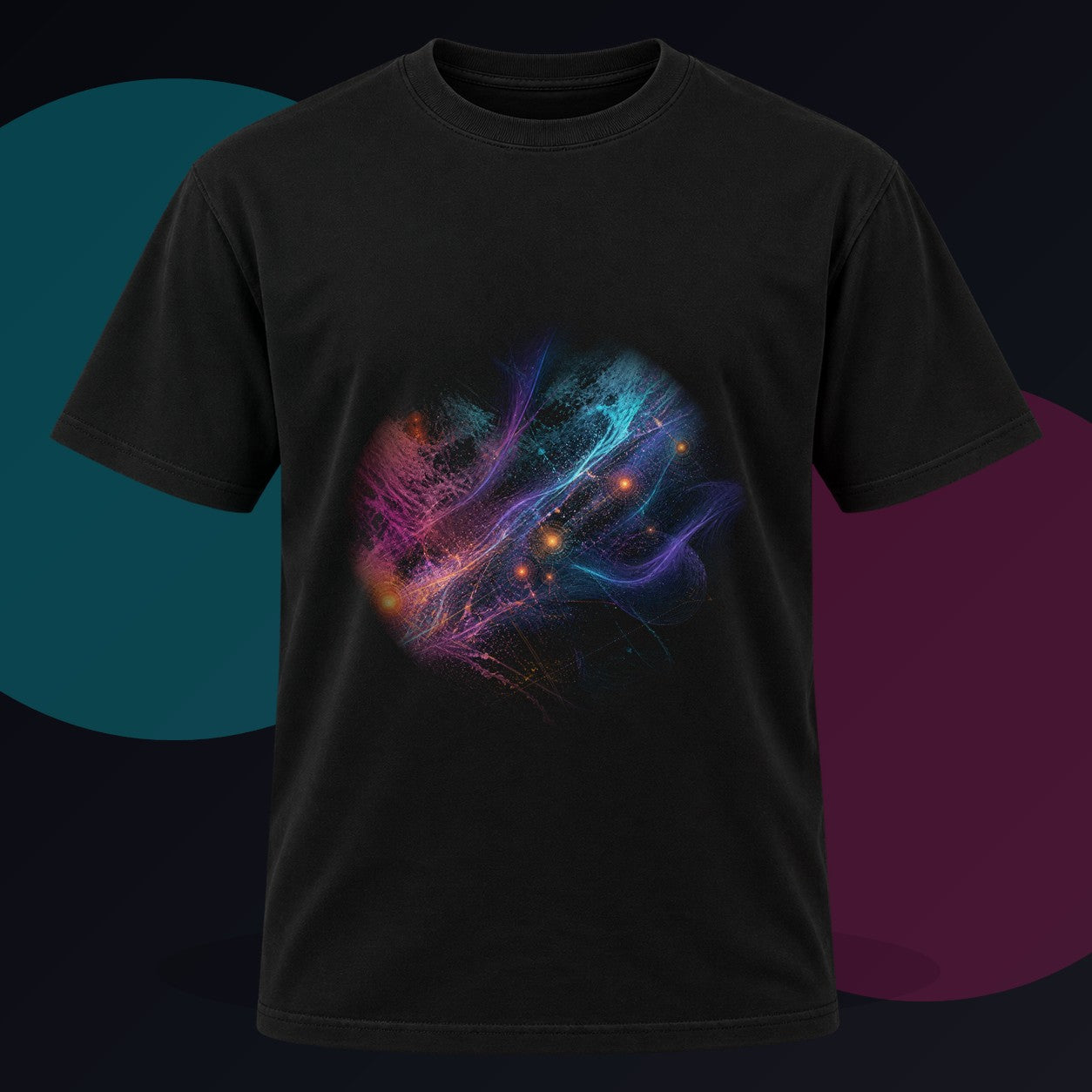 Aurora Relay Pollen original KOSVYRE design on a black graphic tee against a graphite studio background