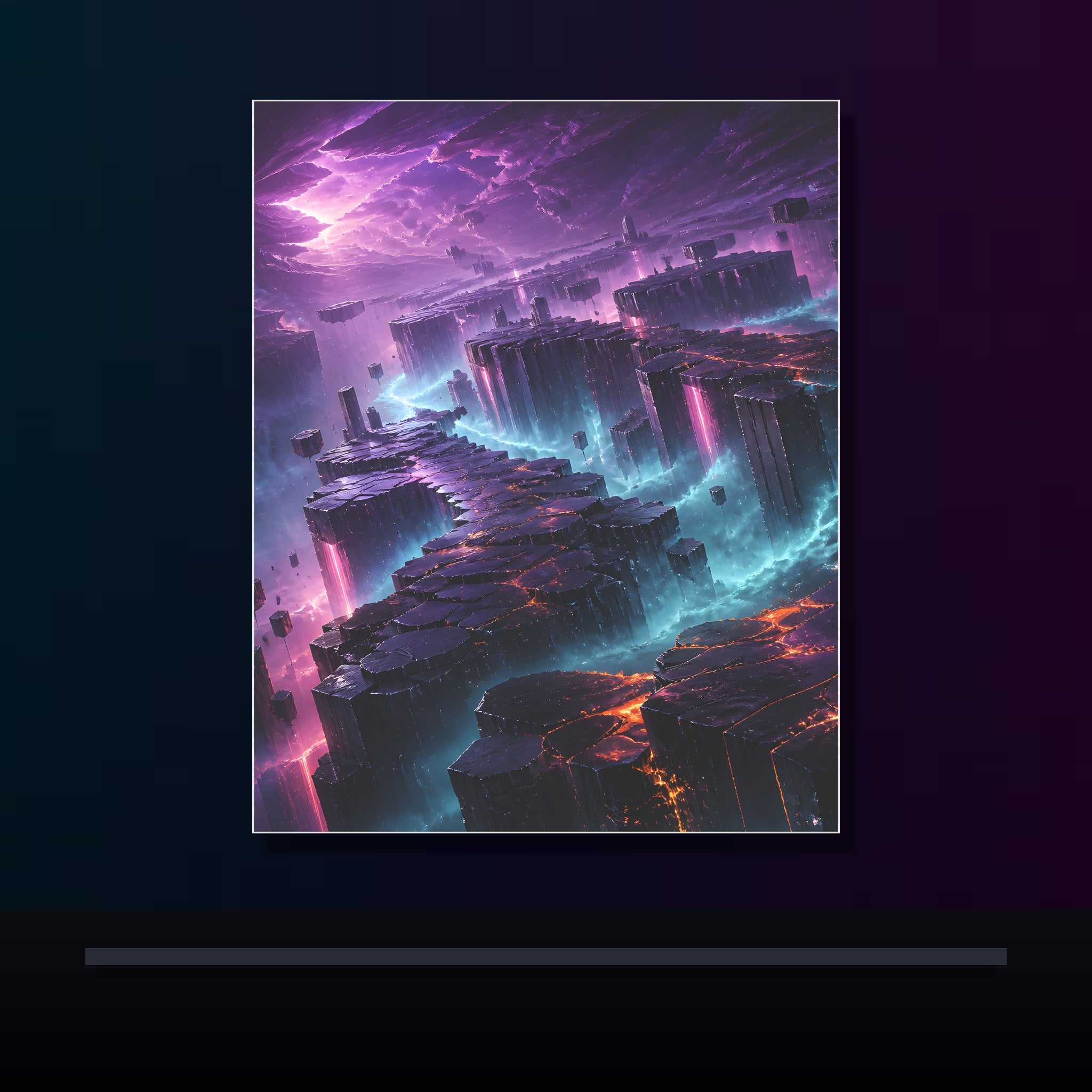 Basalt Prism Weather original KOSVYRE poster displayed in a dark psychedelic gallery setting