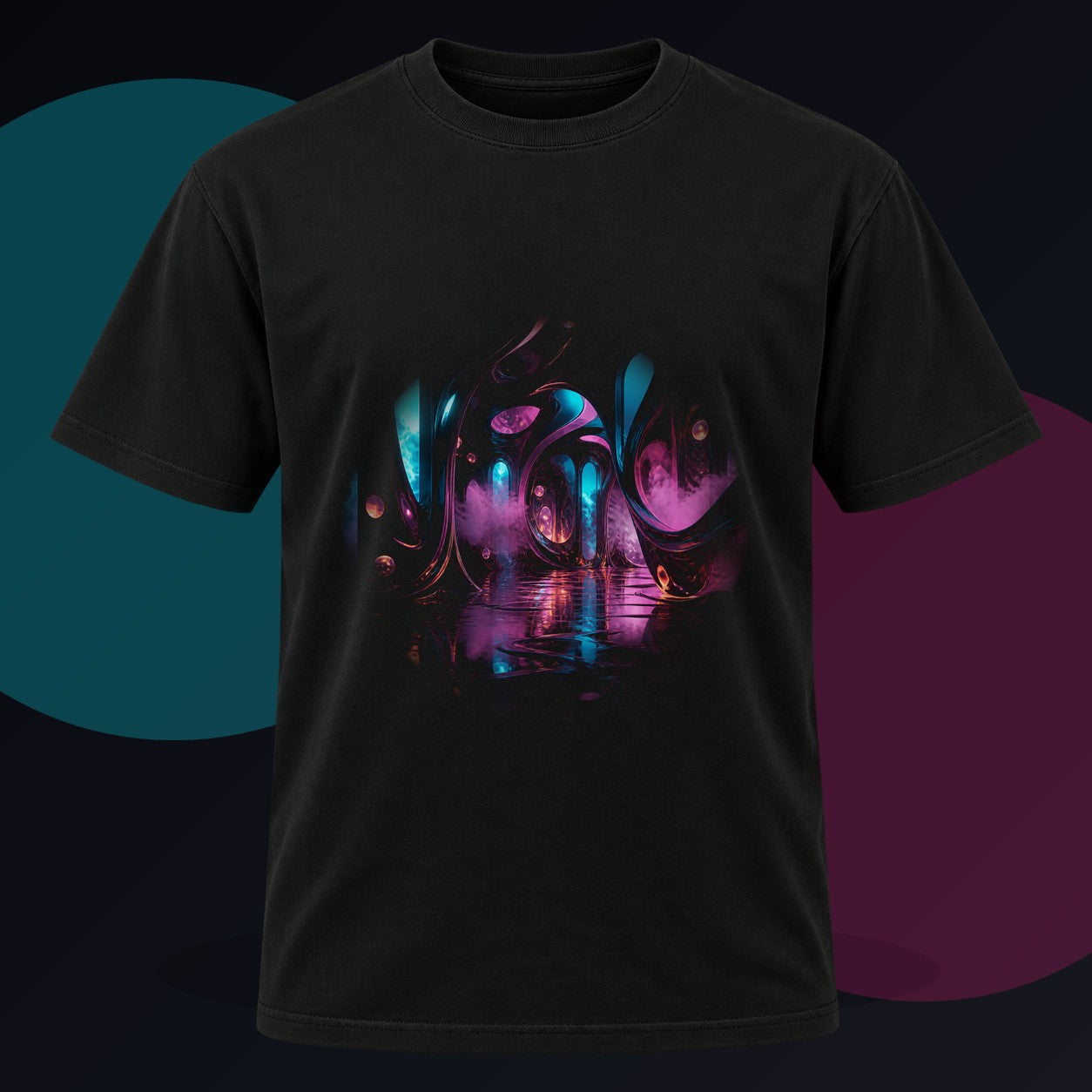 Blackwater Ribbon Hall original KOSVYRE design on a black graphic tee against a graphite studio background