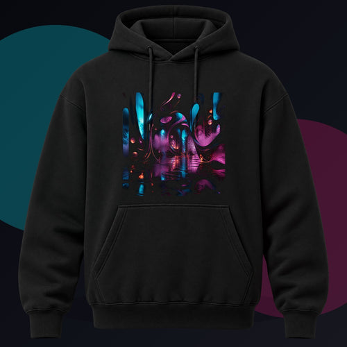 Blackwater Ribbon Hall original KOSVYRE design on a black hoodie against a graphite studio background