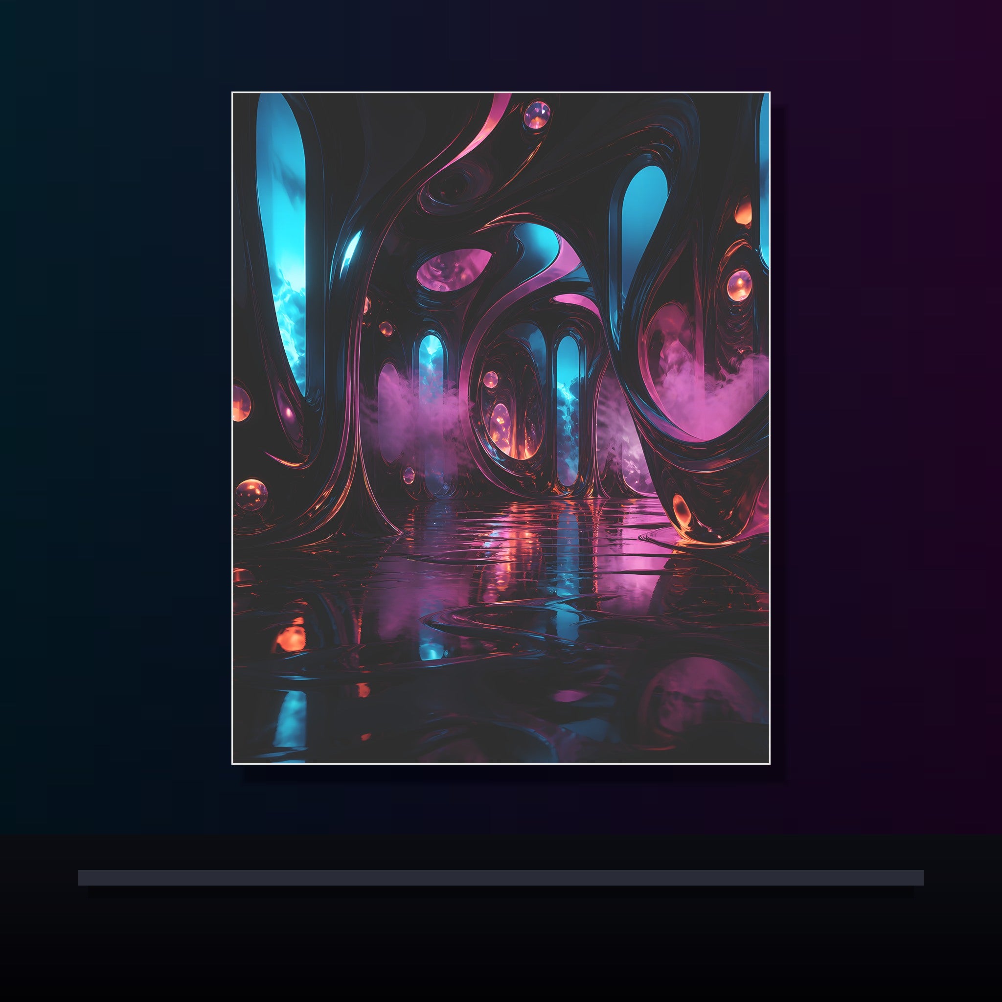 Blackwater Ribbon Hall original KOSVYRE poster displayed in a dark psychedelic gallery setting