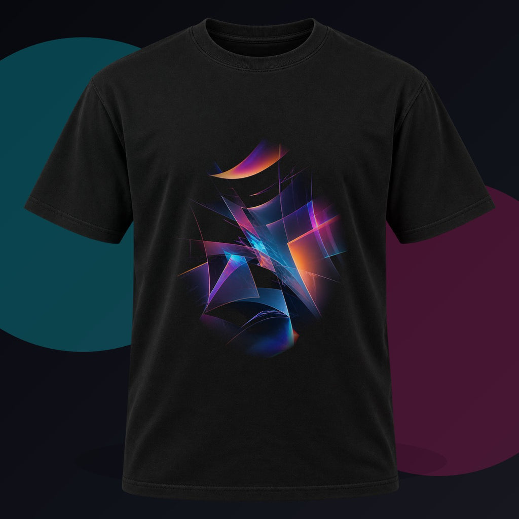 Broken Lens Choir original KOSVYRE design on a black graphic tee against a graphite studio background