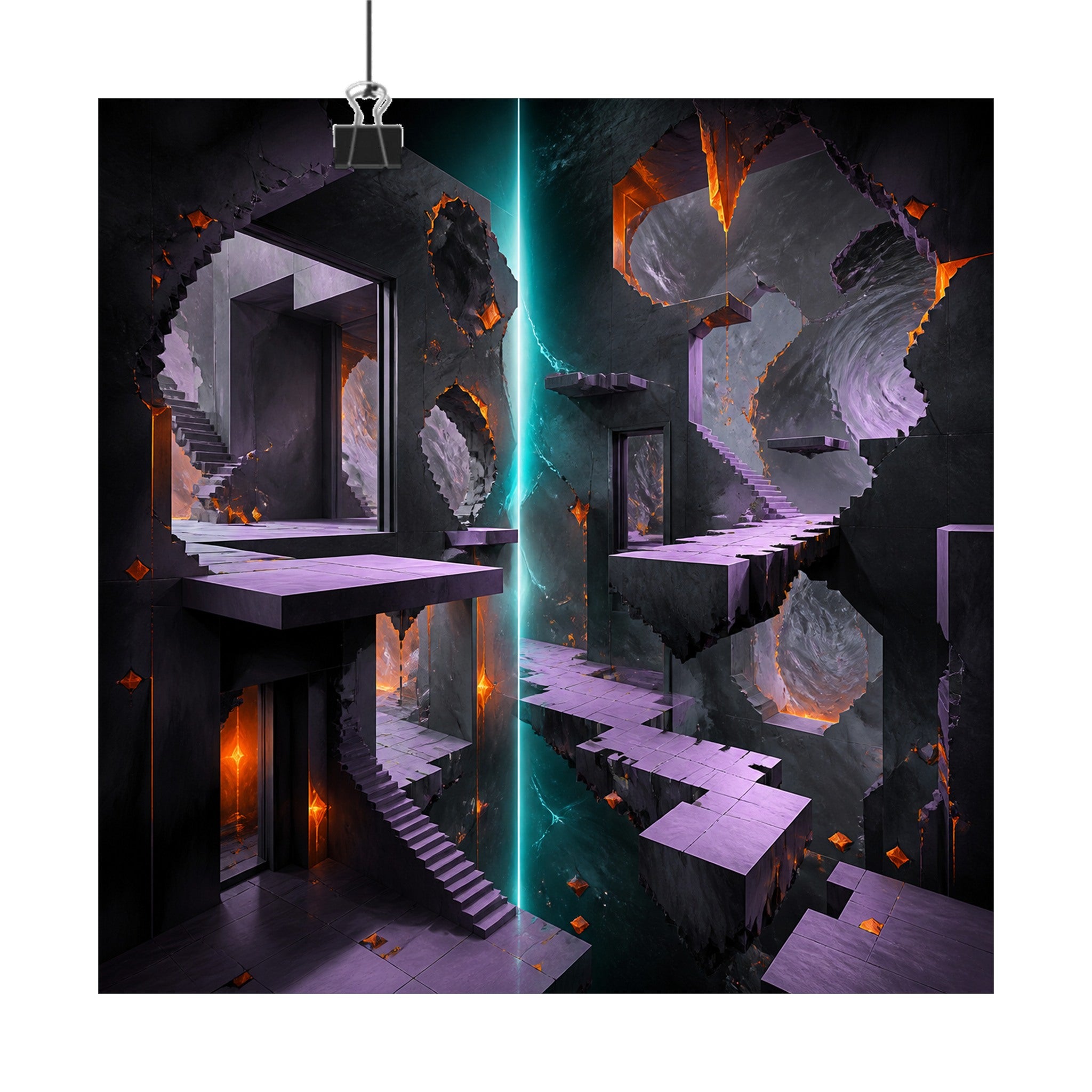Broken Meridian Room original KOSVYRE art print displayed with binder clips