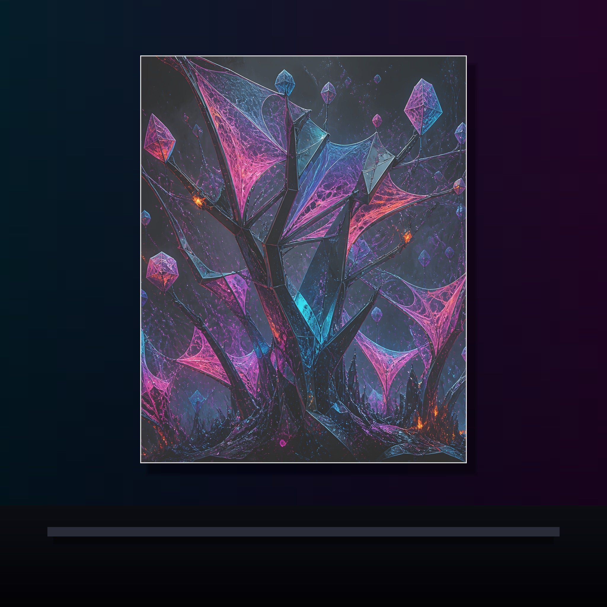 Catalyst Thicket original KOSVYRE poster displayed in a dark psychedelic gallery setting